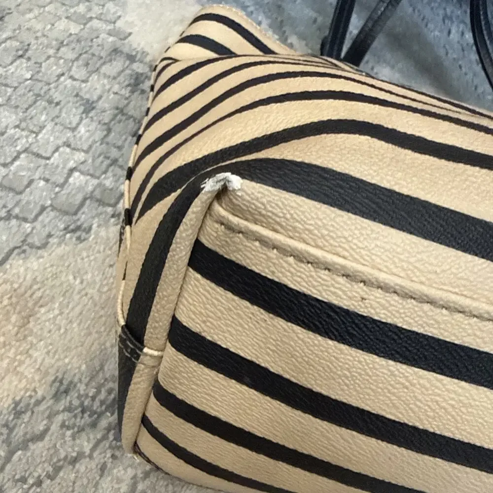 Kate Spade Hyde Lane Dipped Riley Tote Purse Bag Beige/Tan Blk Striped